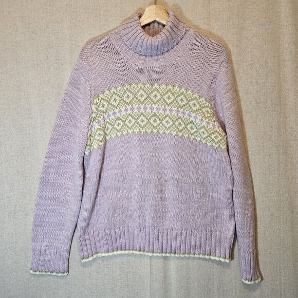 Norton McNaughton Women's Turtleneck Sweater Lilac Green Ski Nordic Fair Isle 2X - Picture 1 of 8